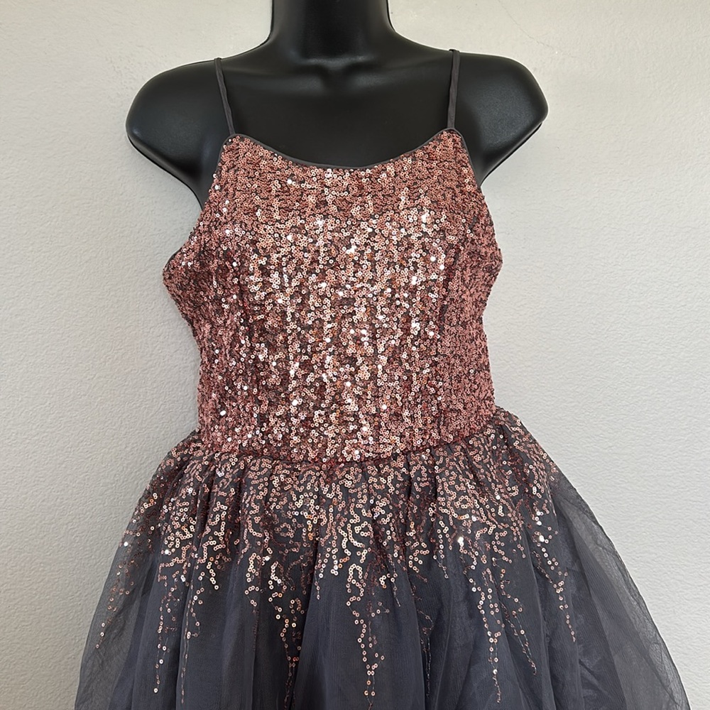 Franki by Francesca’s Rose Gold Sequin Grey Tulle Tutu Mini Dress - Picture 3 of 10